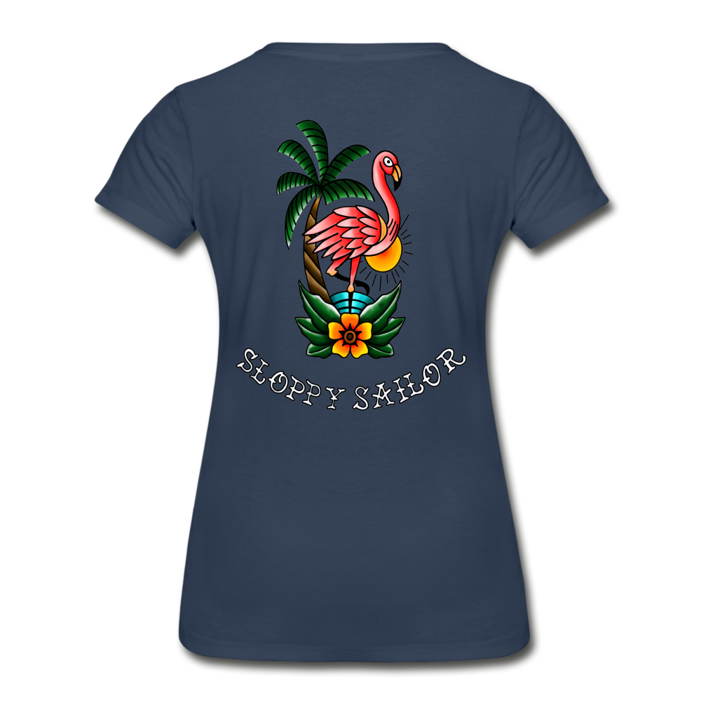 Flamingo - FRONT & BACK Print- Frauen Premium Bio T-Shirt - Navy